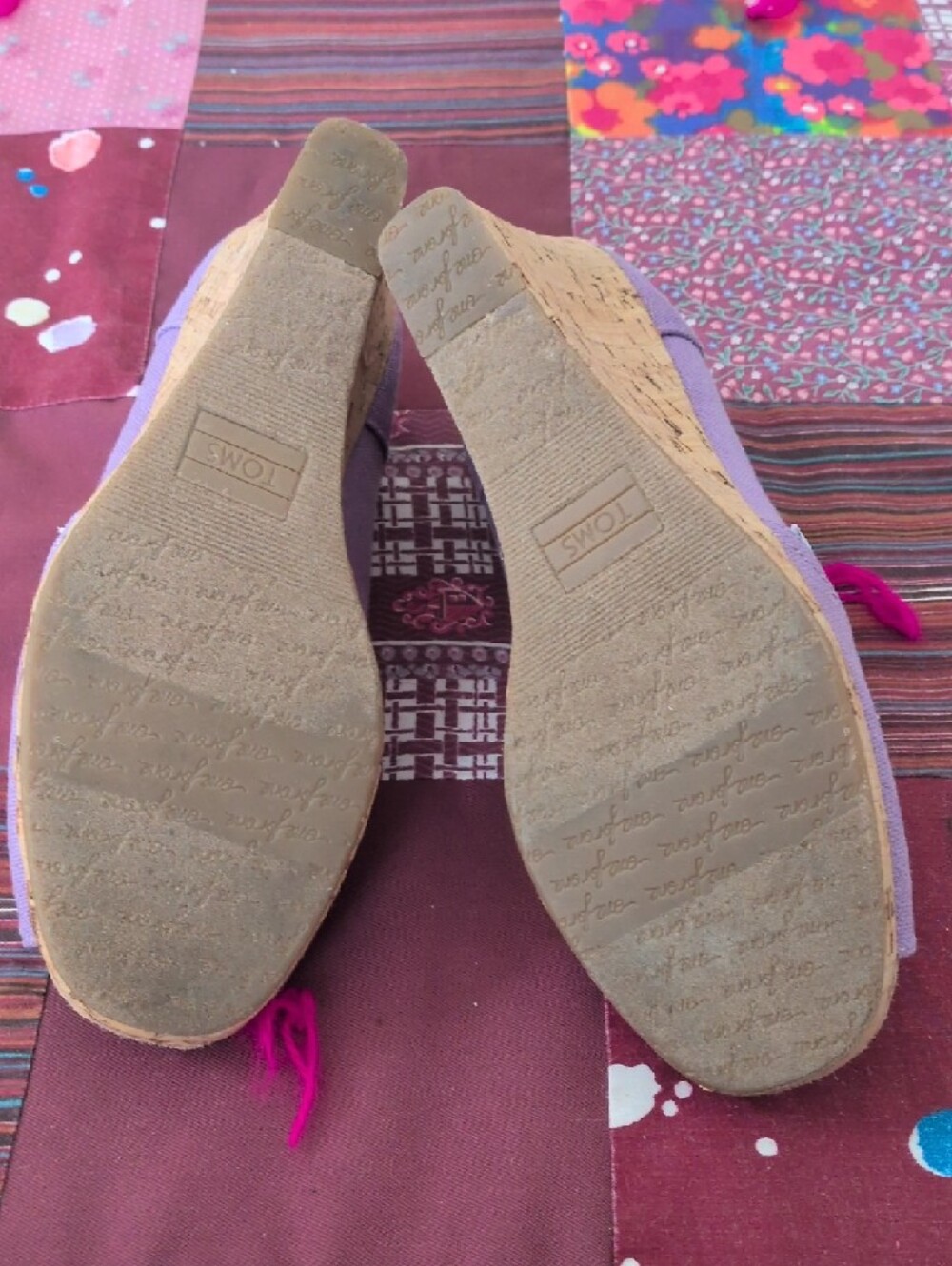 TOMS Lavender Canvas Cork Wedge Peep-Toe Shoes - Picture 8 of 9